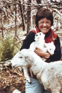 Anne Priest with first lambs